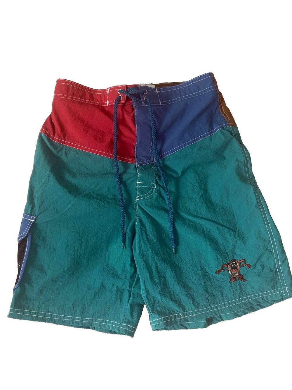 Vintage Looney Tunes Taz Tasmanian Devil Color Block Swim Trunks Shorts Men’s S